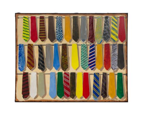 W. Menaker (20th Century) 'Those Old School Ties' Oil / Mixed Media on Canvas  1970, signed lower right, depicting rows of ne