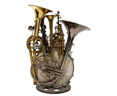 Sonny Dalton (American, 1933-2011) Mixed Metal Sculpture  1987, signed on the drum, created from found instruments  Property 