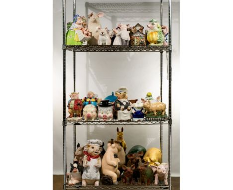 Porcelain, Ceramic and Composite Pig Assortment  Approximately (55) items including cookie jars, teapots and decorative figur