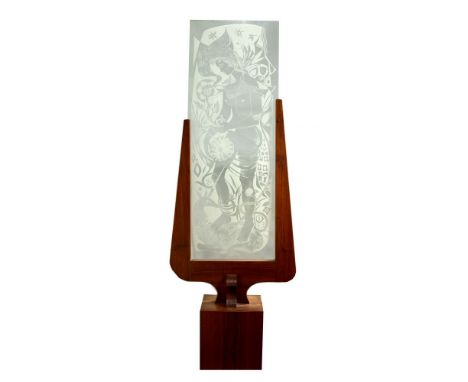 Rodney Winfield (American, 1925-2017) 'Lady and the Unicorn' Etched Glass Panel  1968, symbol signature lower right, edition 