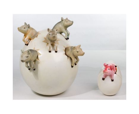 Sergio Bustamante (Mexican, b.1949) 'Pig Egg' Resin Sculpture  Undated, signed beneath top pig, depicting (5) pigs emerging f