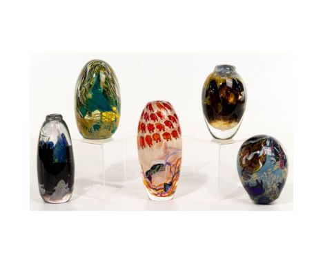 Colleen Ott (American, 20th Century) Art Glass  (5) hand blown items, (4) etch signed and dated, including (3) vases; all ite