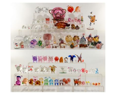 Pig Crystal and Glass Figurine Assortment  Approximately (140) items including (2) Baccarat, (2) Orrefors, a Waterford, a Ste