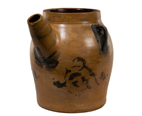 F. H. Cowden Stoneware Batter Jug  Pennsylvania pottery, black decoration to the body and beneath the spout, lug handle on lo