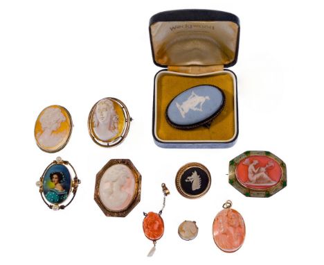 14k, 12k and 10k Yellow Gold and Sterling Silver Cameo Jewelry Assortment  (8) items including (2) pieces by Wedgwood with on