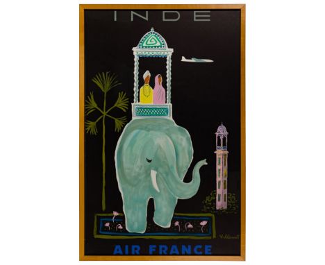 Bernard Villemot (French, 1911-1989) 'Inde' Air France Lithograph Poster  1956, printed signature lower right; depicting a di