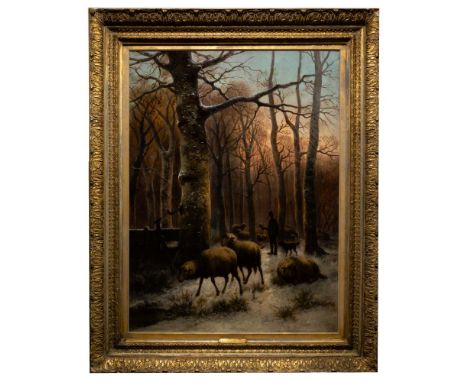 Cornelius Van Leemputten (Belgian, 1841â€“1902) 'Winter Pasture' Oil on Canvas  Undated, signed lower right, a winter depicti