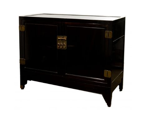 Asian Style Sideboard / Dresser  Having a framed top, (4) brass outside hinges and (3) brass oval loop door pulls and brass l