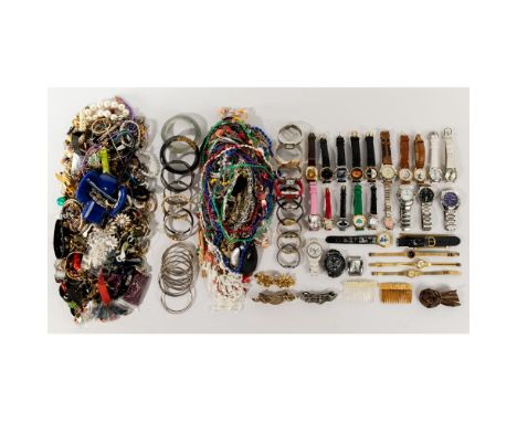 Costume Jewelry Assortment  Approximately (15) pounds of jewelry including wristwatches, pins, brooches, necklaces, bracelets