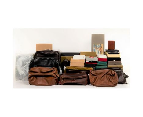 Men's Leather Goods Assortment  Approximately (60) items including wallets, coin purses, Dopp kits, journals, camera case, lu