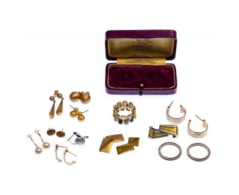 14k Yellow Gold Jewelry Assortment  (13) items including (8) pairs of earrings, (3) rings, pair of earring jackets and a pair