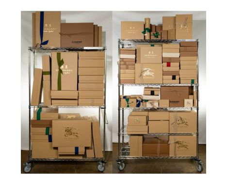 Burberry Empty Storage Box Assortment  Over (100) various sized boxes with some having tissue and booklets, some tied with ri