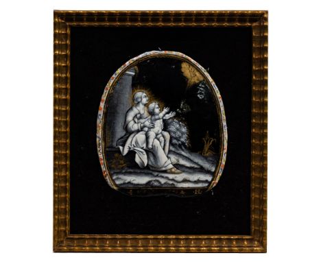 Limoges Jacques Laudin 'The Virgin and Child' Painted Enamel Plaque  Initial signed 'I.L.' lower right and en verso, oval pla