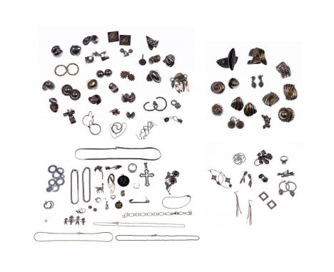 Sterling Silver Jewelry Assortment  (79) items, mostly earrings, including (12) pairs having duo-tone silver and gold / coppe