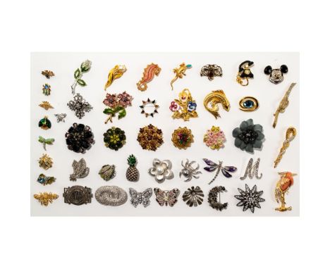 Rhinestone Brooch Assortment  (81) items including botanical, insect and animal motifs as well as (2) sets including brooch a