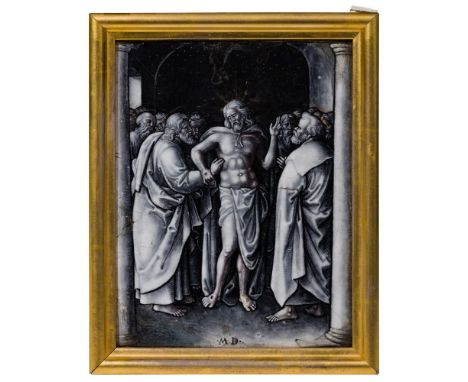 Limoges 'Christ Showing Himself to His Disciples' Painted Enamel Plaque  Initial signed 'MD' lower center, painted en grisail