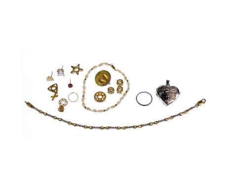 14k Yellow and White Gold Jewelry Assortment  (16) items including earrings, bracelets, pins and jewelry parts; some marked '