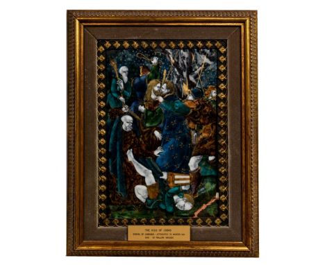 Limoges 'The Kiss of Judas' Painted Enamel Plaque  Rectangular polychrome painted panel depicting Jesus, Judas, the apostles 