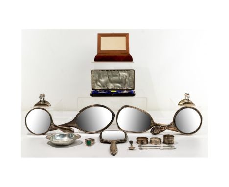 Sterling Silver and European Silver (800) Assortment  (17) items including in sterling (6) napkin rings, (2) fish knives, 2-h