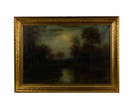 William E. Plimpton (American, 1857-1940) Oil on Canvas  Undated, signed lower left, a landscape depicting a river running th