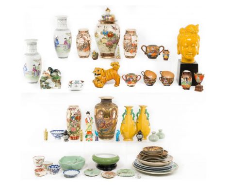 Asian Pottery and Porcelain Assortment  Approximately (55) mostly Chinese and Japanese ceramic items including vases, urns, f