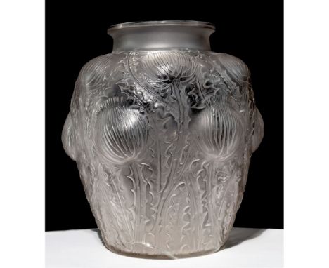 R Lalique 'Chrysanthemum' Vase  Having relief and embossed depictions of chrysanthemums with greenery; raised 'R. Lalique' on