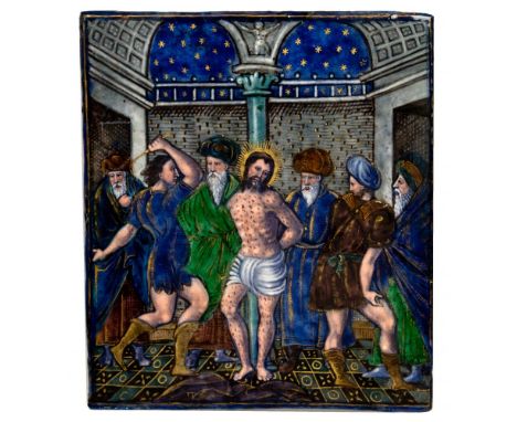 Limoges 'The Scourging of Christ' Painted Enamel Plaque  (Attributed to) Jean III Penicaud (French), rectangular polychrome p