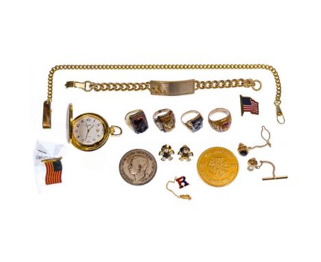 10k Yellow Gold Ring Assortment  (4) rings including 1954 Saint Rita High School class ring and (3) having a central male pro
