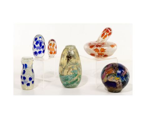 Colleen Ott (American, 20th Century) Art Glass  (7) hand blown items, (1) etch signed and dated, all items having pig motifs 