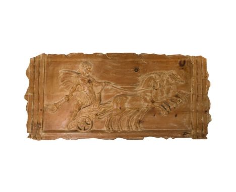 Palladio Italian Relief Wood Carving  Depicting a Roman charioteer holding a torch and being pulled by (4) horses, marked 'Pa