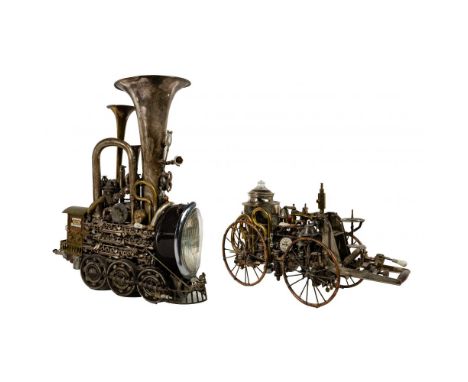 Sonny Dalton (American, 1933-2011) Mixed Metal Sculptures  1983, signed and dated on the engine, engine and tender produced o