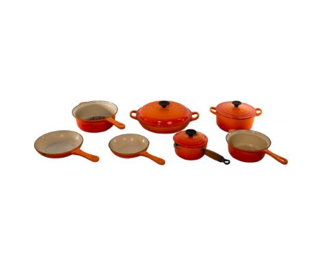 Le Creuset Cookware Assortment  (7) items including (2) skillets in 8-inch and 6.75-inch; (3) sauce pans in 8.5-inch, 7-inch 