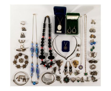 Sterling Silver Jewelry Assortment  (49) items including a Tiffany &amp; Co. floral pendant, Wedgwood pendant necklace having