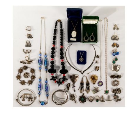 Sterling Silver Jewelry Assortment  (49) items including a Tiffany &amp; Co. floral pendant, Wedgwood pendant necklace having