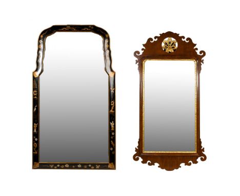 Wood Framed Mirrors  (2) wall mirrors including a Chippendale style having medium-tone wood frame with gilded decoration; and