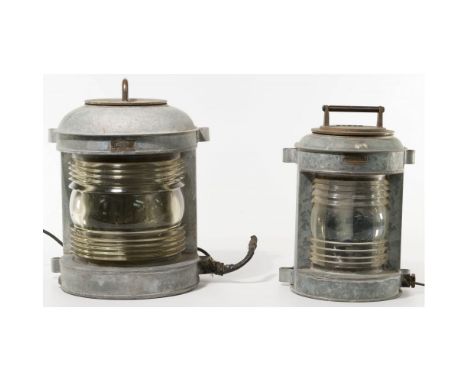 Perko Nautical Lanterns  (2) flat back lanterns having galvanized metal frames, electrical wiring and clear glass; both havin
