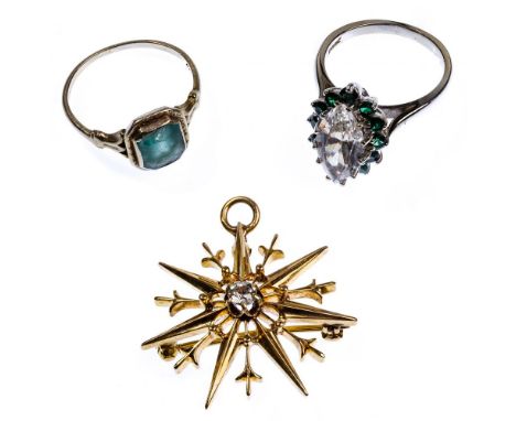 14k Yellow and White Gold Jewelry  (3) items including (2) rings and a pin; rings both marked '14k'  Property from: a Buffalo