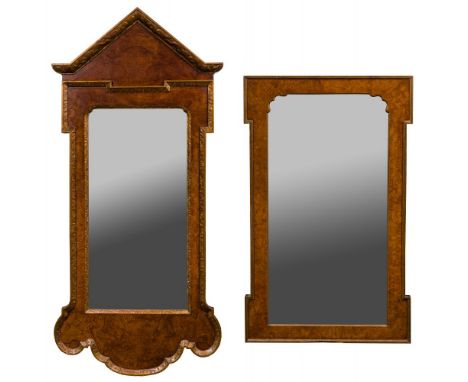 Hall Mirrors  (2) mirrors having beveled edges including natural burled wood frame and gold-tone on natural burled wood frame