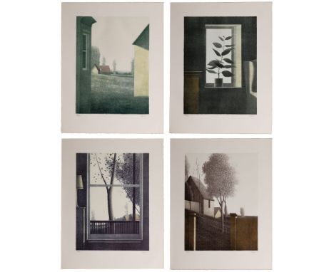 Robert Kipniss (American, b.1931) 'Interiors &amp; Backyards' Lithograph Suite  Set of (4) prints, 1977, each signed lower ri