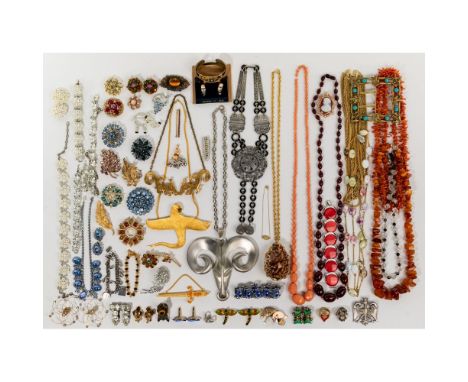 Rhinestone and Costume Jewelry Assortment  Approximately (5) pounds of jewelry including branch coral, rock crystal and amber