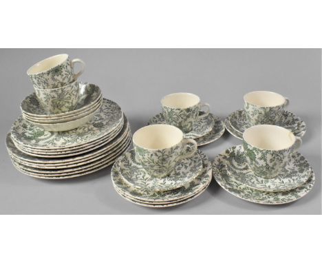 A Collection of Green and White Breakfast China to include Six Dinner Plates, Four Smaller Plates, Four Bowls, Six Side Plate