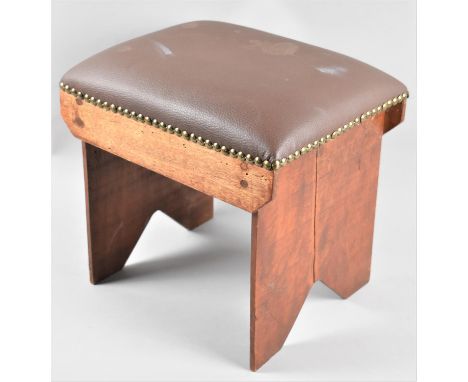 A Vintage Leather Topped Brass Studded Stool, 31cms Wide 
