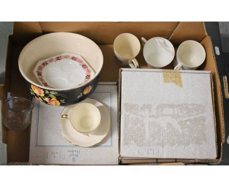 A Box of Ceramics to include Fruit Bowl, Royal Doulton Plates, Cups and Saucers 