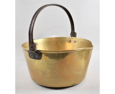 A Vintage Brass Jam Kettle with Loop Handle, 28cms Diameter 