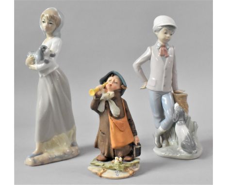 A Nao Figure of Boy with Puppy (Complete with Box) together with a Spanish Figure of Girl with Puppy and a Capo Di Monte Figu