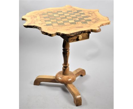A Tripod Games Table Formed From a Section of Tree Trunk, Turned Support, 60cms High and with Two Small Drawers for Chess Pie