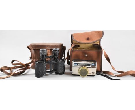 A Pair of Vintage Leather Cased Viking Minor 8x25 Binoculars by Newbold and Bulford together with a Canvas CAsed Camera 