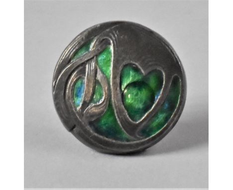 A Single Liberty Cymric Silver and Green Enamelled Button, Hallmarked for B'ham 1903, 2.5cms Diameter 