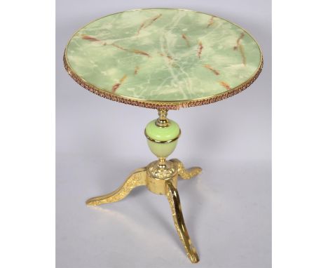 A Mid 20th Century Brass and Onyx Circular Tripod Table, 49cms Diameter 