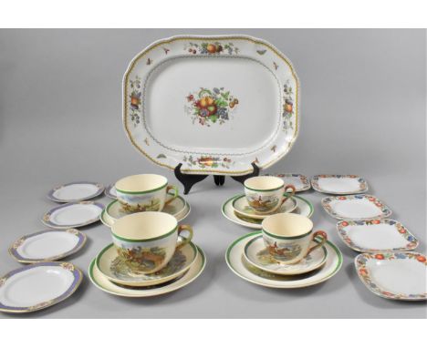 A Collection of Copeland Spode Hunting Teacups Saucers and Side Plates, Leaping the Brook, Full Cry, Gone Away, The Last Draw